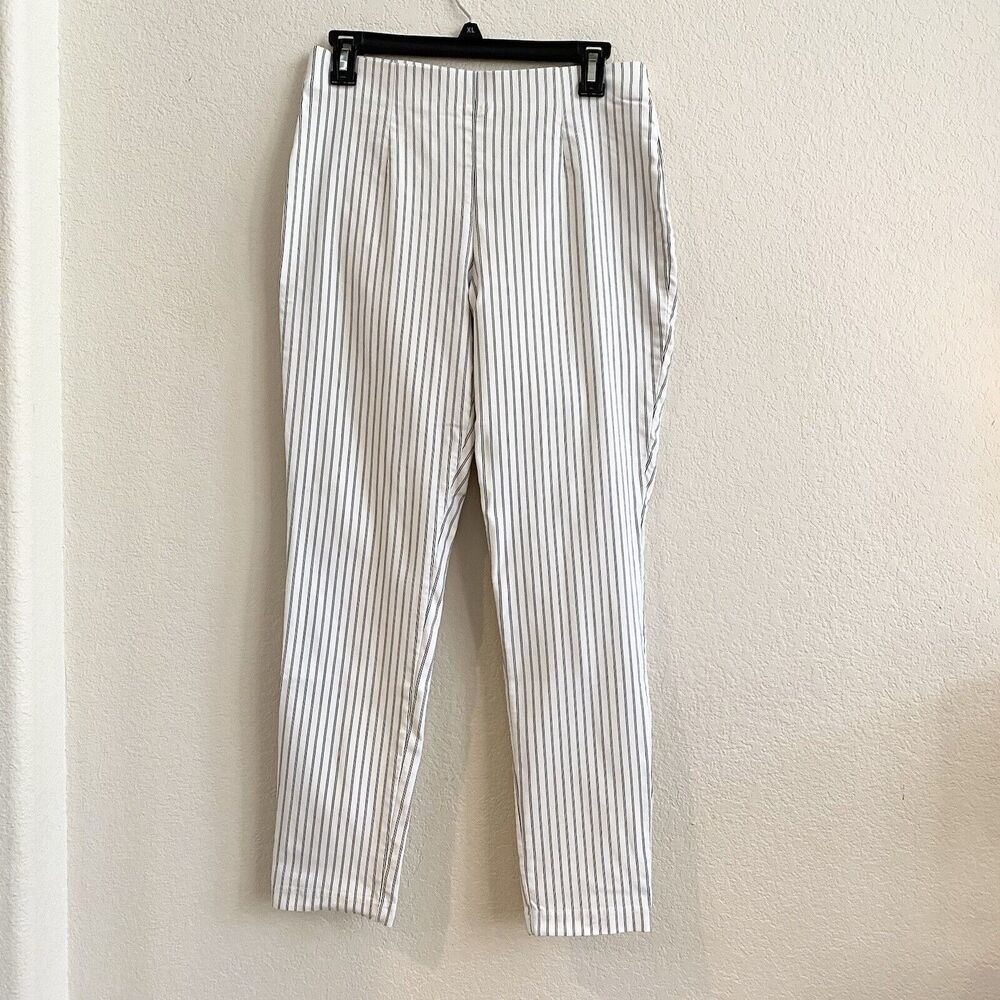 Calvin Klein Womens Ankle Pants Size 10 Ivory Striped High Rise Rayon Nylon
